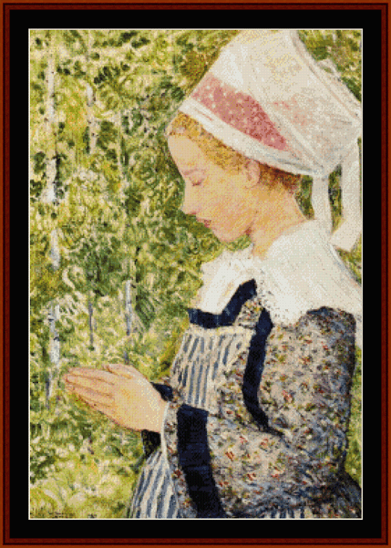 Peasant Girl Praying - Frederic Childe-Hassam cross stitch pattern