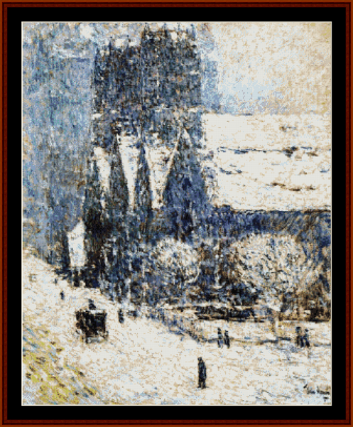 Cavalry Church in the Snow - Frederic Childe-Hassam cross stitch pattern