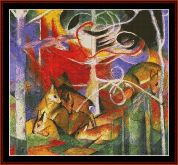 Deer in Forest - Franz Marc pdf cross stitch pattern