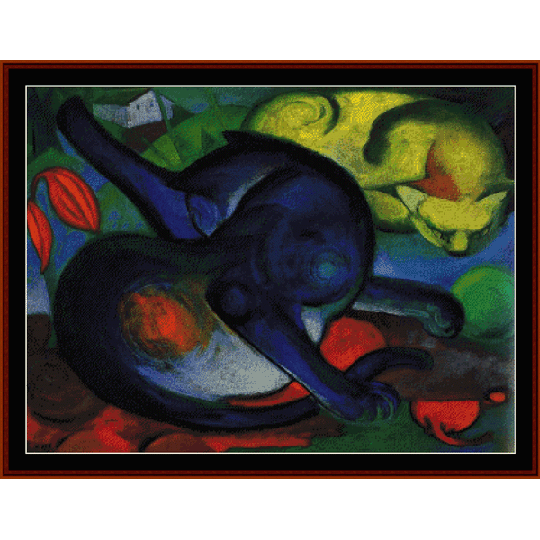 Two Cats Blue and Yellow - Franz Marc cross stitch pattern