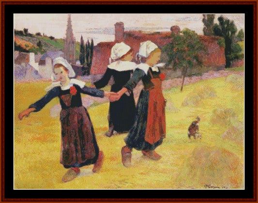 Breton Girls Dancing - Paul Gauguin pdf cross stitch pattern