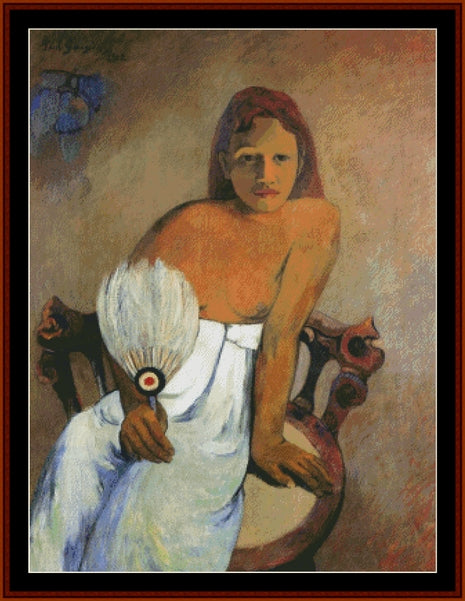 Girl with a Fan - Paul Gauguin pdf cross stitch pattern