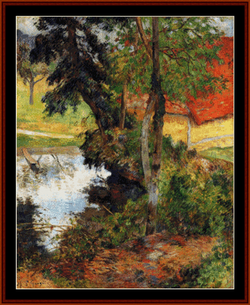 Red Roof by the Water, 1885- Paul Gauguin cross stitch pattern