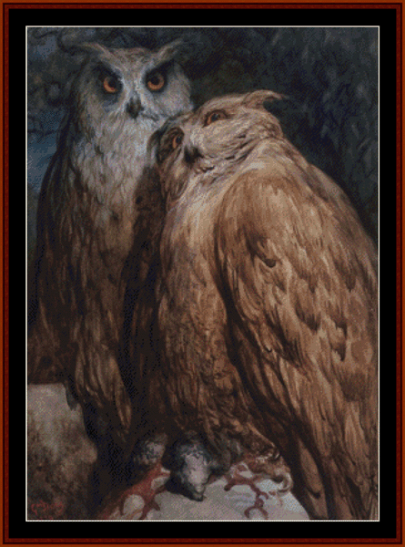 Two Owls - Gustave Dore cross stitch pattern