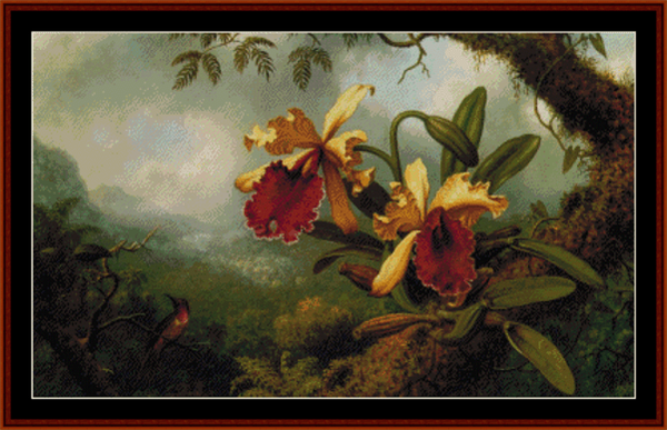 Orchids and Hummingbird - M.J. Heade cross stitch pattern