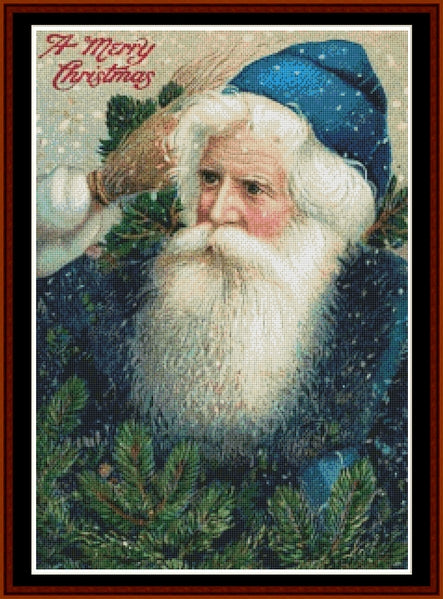 Santa in Blue - Christmas pdf cross stitch pattern
