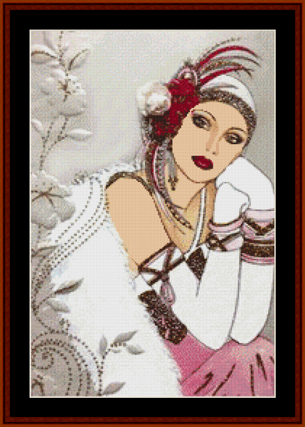 Glamour Girl with Red Feathers cross stitch pattern