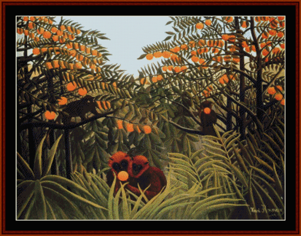 Apes in the Orange Grove - Henri Rousseau cross stitch pattern