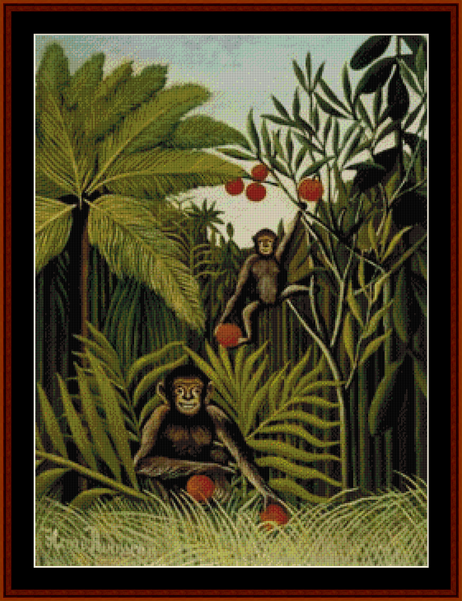 Monkeys in the Jungle - Henri Rousseau cross stitch pattern