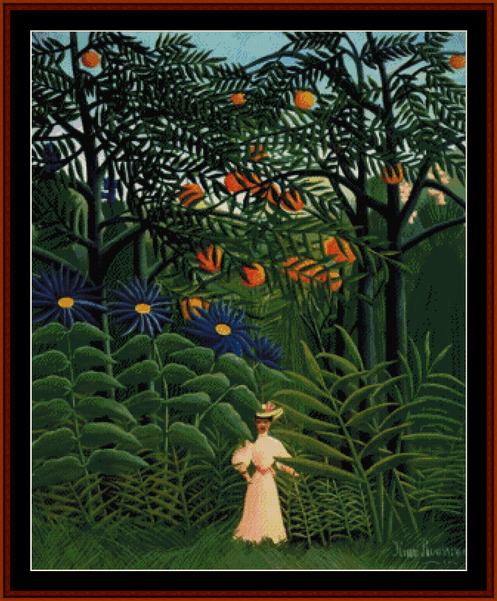 Woman in Exotic Forest - Henri Rousseau cross stitch pattern
