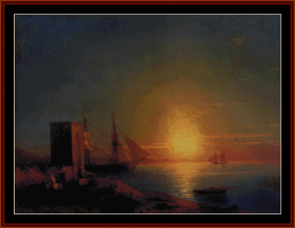 Coastal Landscape at Sunset - Aivazovsky cross stitch pattern
