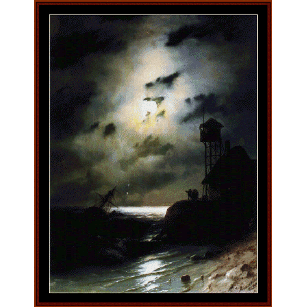 Moonlit Seascape with Shipwreck - Aivazovsky cross stitch pattern
