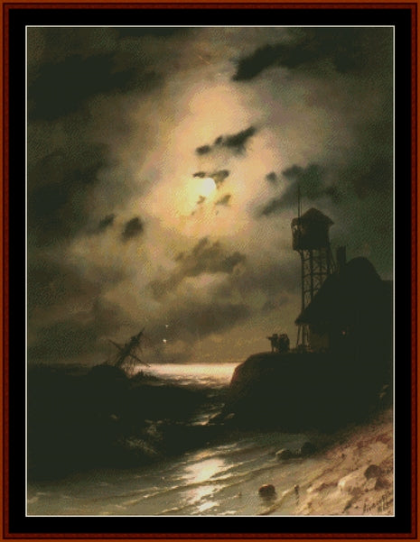 Moonlit Seascape with Shipwreck - Ivan Aivazovsky cross stitch pattern