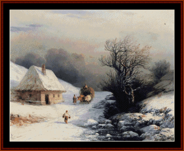 Little Russian Oxcart in Winter - Aivazovsky cross stitch pattern