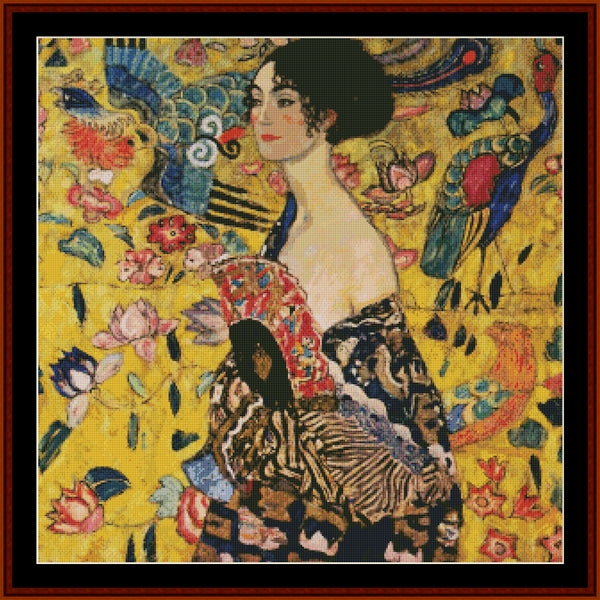 Woman with Fan - Gustav Klimt pdf cross stitch pattern