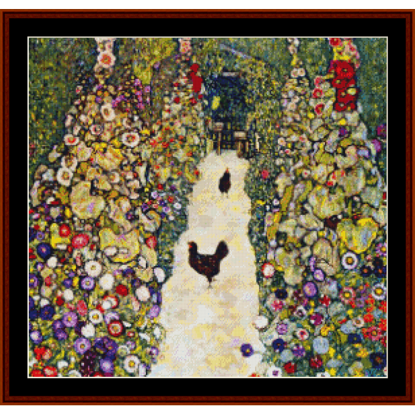 Garden Path with Chickens - Gustav Klimt pdf cross stitch pattern