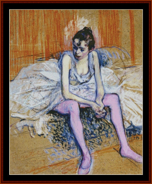 Seated Dancer in Pink Tights - Toulouse Lautrec pdf cross stitch pattern