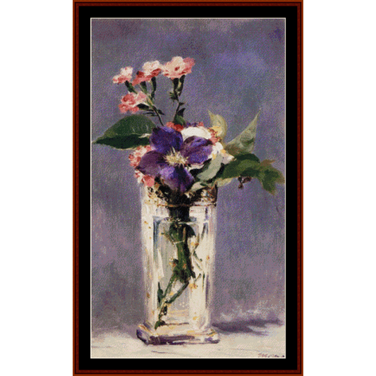 Pinks and Clematis in Vase - Edouard Manet pdf cross stitch pattern