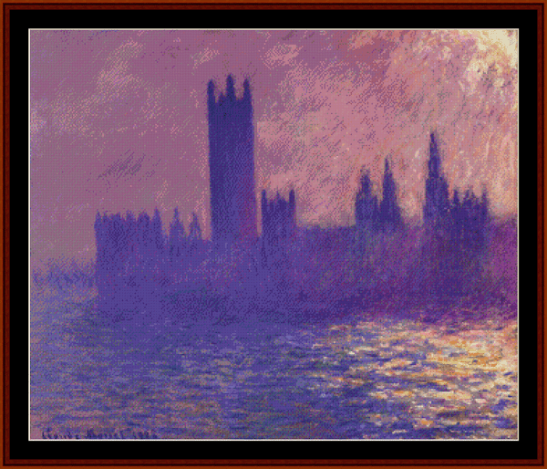 Houses of Parliament, Sunlight Effect - Monet cross stitch pattern
