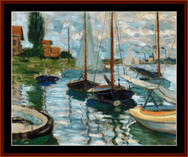Sailboats on the Seine at Petit Gennevilliers - Monet cross stitch pattern
