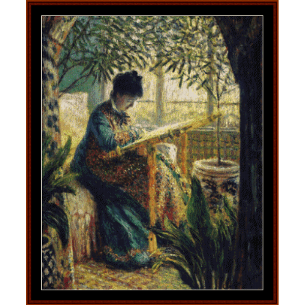 Madame Monet Embroidering - Monet cross stitch pattern