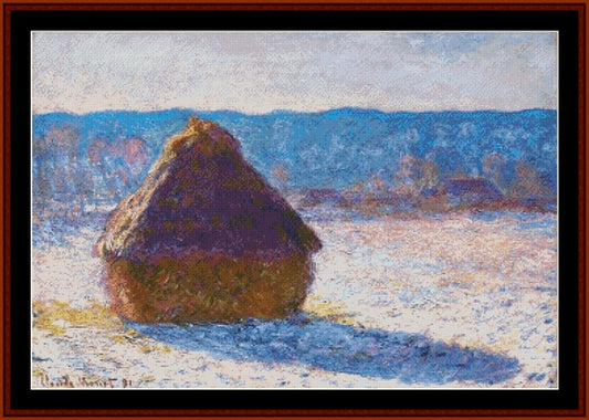 Haystack, Morning Snow Effect - Claude Monet pdf cross stitch pattern