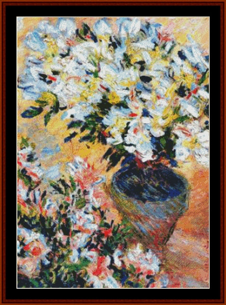 White Azaleas in a Pot - Claude Monet pdf cross stitch pattern