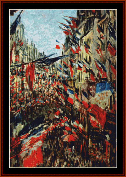 Rue Montargueil with Flags - Claude Monet pdf cross stitch pattern