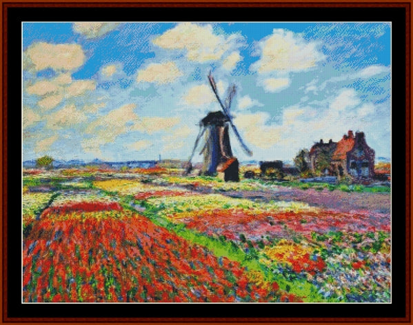 Tulip Fields with Windmill - Claude Monet pdf cross stitch pattern