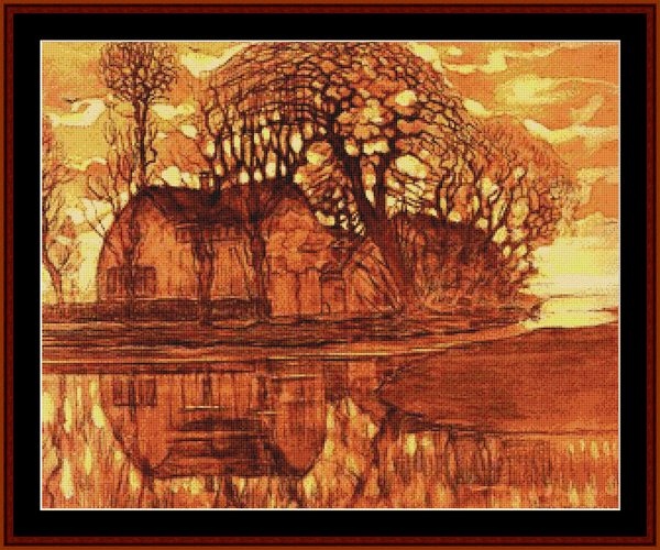 Farm at Duivendrecht - Piet Mondrian pdf cross stitch pattern