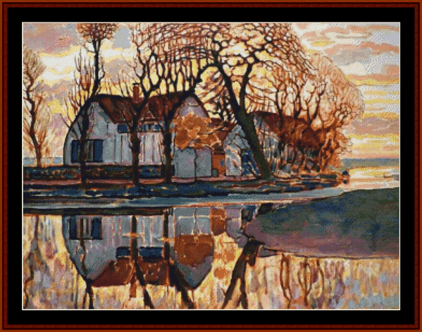 Farm Near Duivendrecht - Piet Mondrian pdf cross stitch pattern