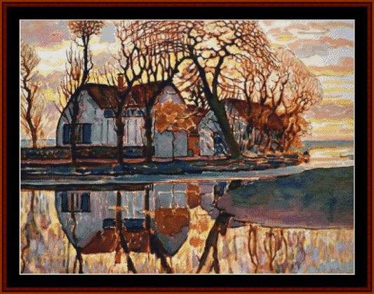 Farm Near Duivendrecht - Piet Mondrian pdf cross stitch pattern