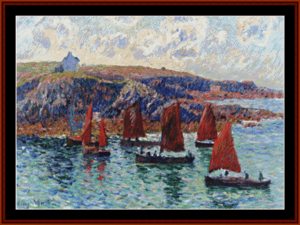 Fishing Boats, Finistere - Henry Moret pdf cross stitch pattern