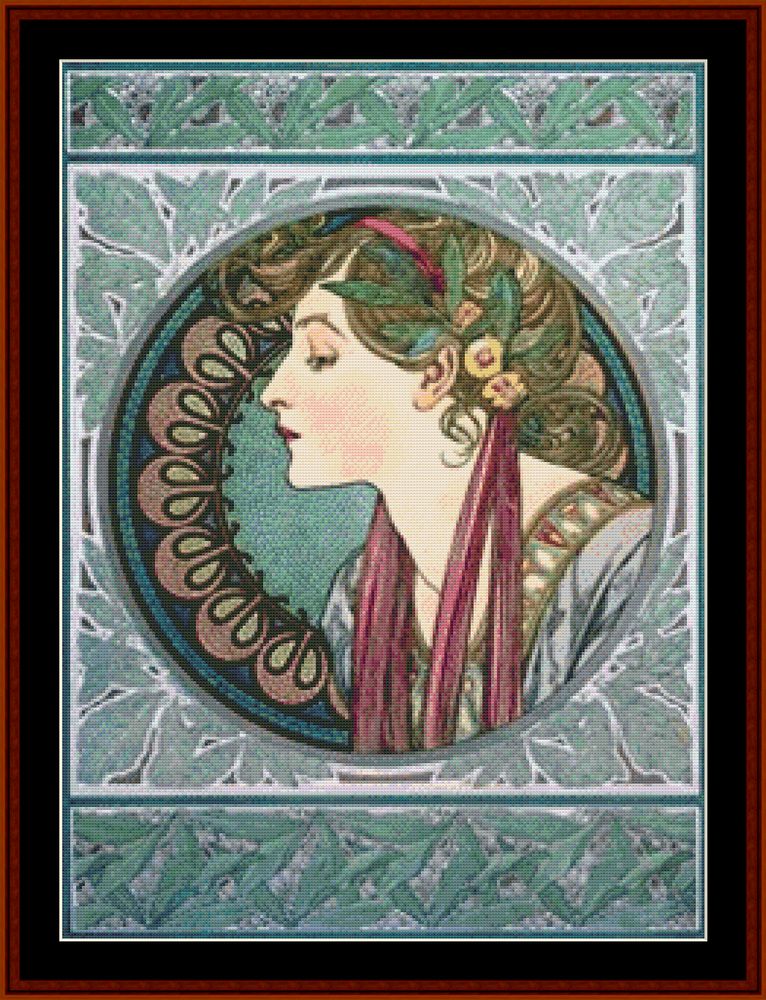 Laurel 1901 - Alphonse Mucha cross stitch pattern