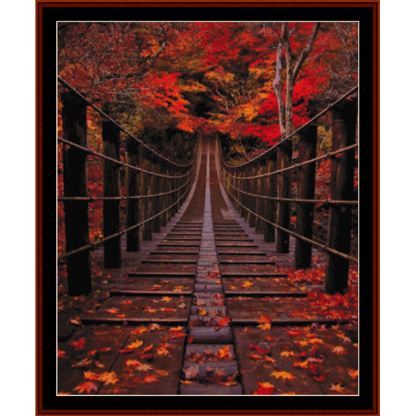 Bridge in Autumn - Nature pdf cross stitch pattern