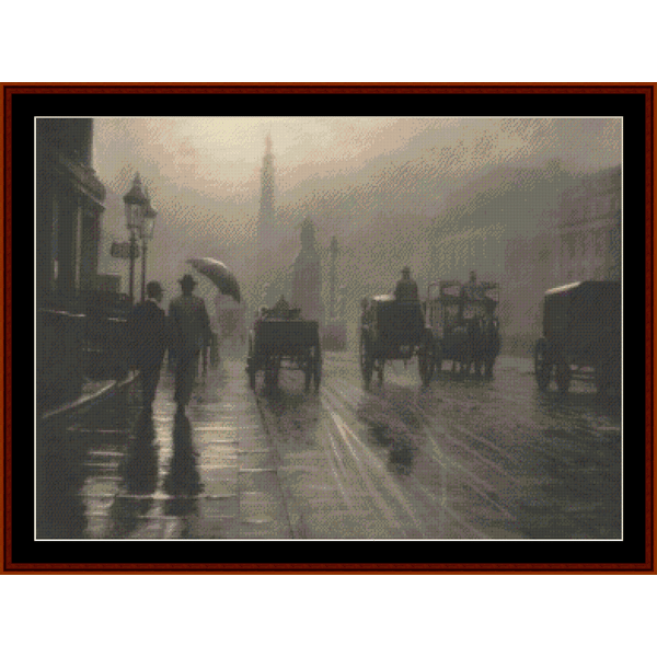 Rainy Waterloo Place, London, 1899 cross stitch pattern