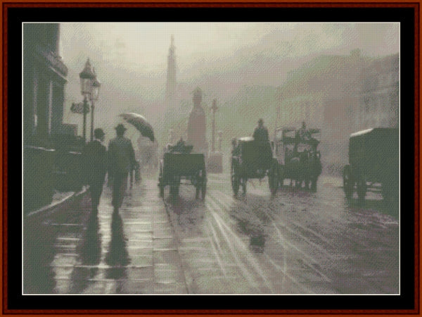 Rainy Waterloo Place, London, 1899 pdf cross stitch pattern