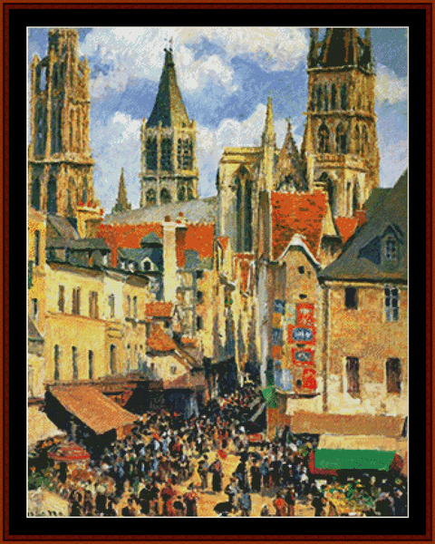 Old Market at Rouen - Camille Pissarro cross stitch pattern