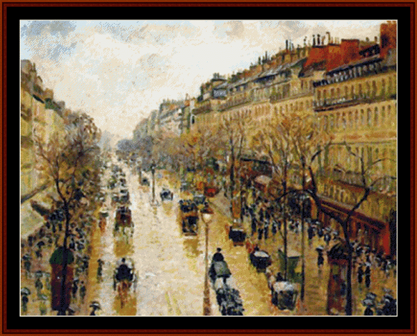 Blvd. Montmarte, Rainy Day - Camille Pissarro cross stitch pattern