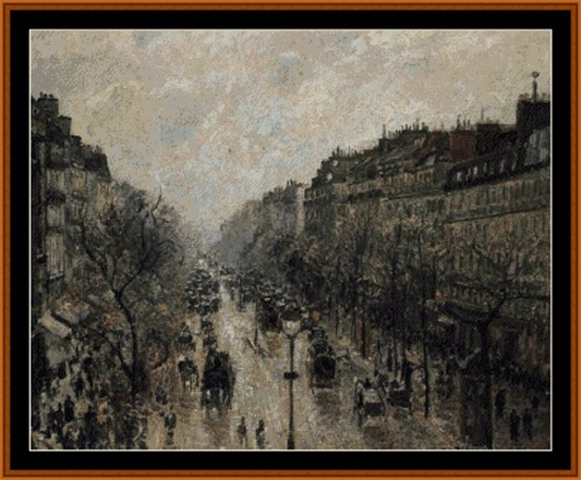 Blvd. Montmarte, Foggy Morning - Camille Pissarro cross stitch pattern