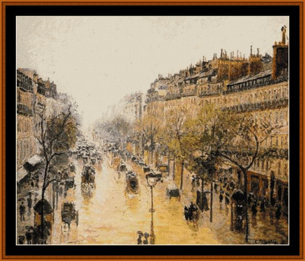 Blvd. Montmarte, Spring Rain - Camille Pissarro cross stitch pattern