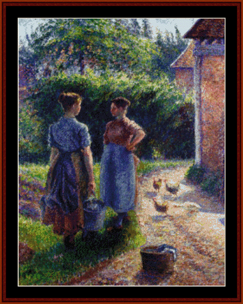 Peasants Chatting - Camille Pissarro cross stitch pattern