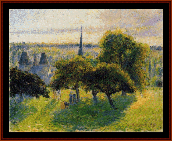 Farm and Steeple at Sunset, 1892 - Camille Pissarro cross stitch pattern