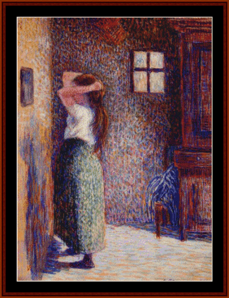 Young Peasant at her Toilette, 1888 - Camille Pissarro cross stitch pattern