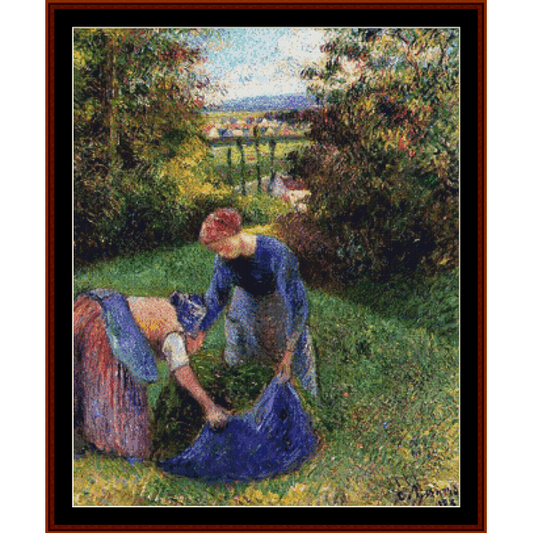 Women Gathering Grass - Camille Pissarro cross stitch pattern