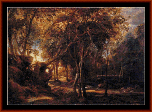 Forest Landscape at Sunrise - Peter Paul Rubens cross stitch pattern