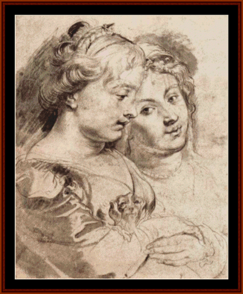 Two Young Women with a Dog - Peter Paul Rubens cross stitch pattern