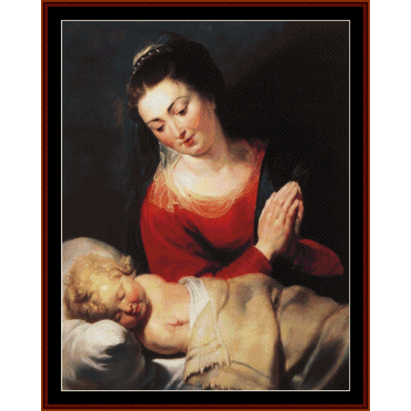 Virgin in Adoration Before Christ Child - Peter Paul Rubens cross stitch pattern