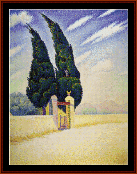Two Cypresses - Paul Signac cross stitch pattern