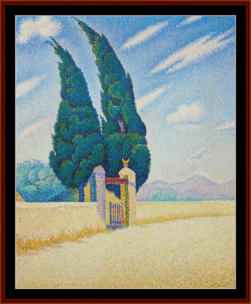 Two Cypresses - Paul Signac pdf cross stitch pattern